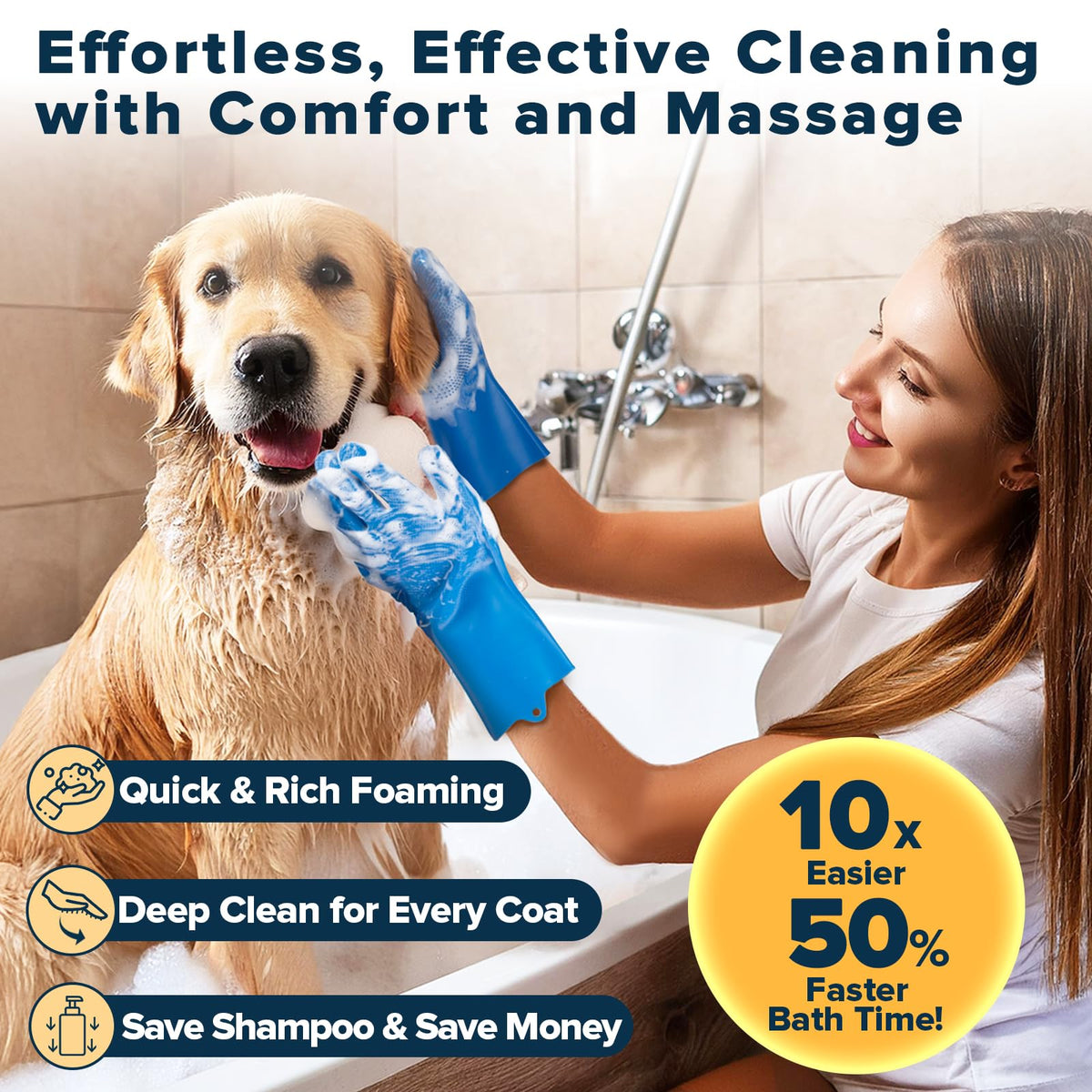 Augwind 6PCS Pet Grooming Kit | Dog Washing Gloves | Dog Bath Brush | Dog Bath Gloves | Dog Shampoo Brush | Pet Grooming Gloves | Cat Bathing Supplies | Dog Bath Supplies (Navy Blue)