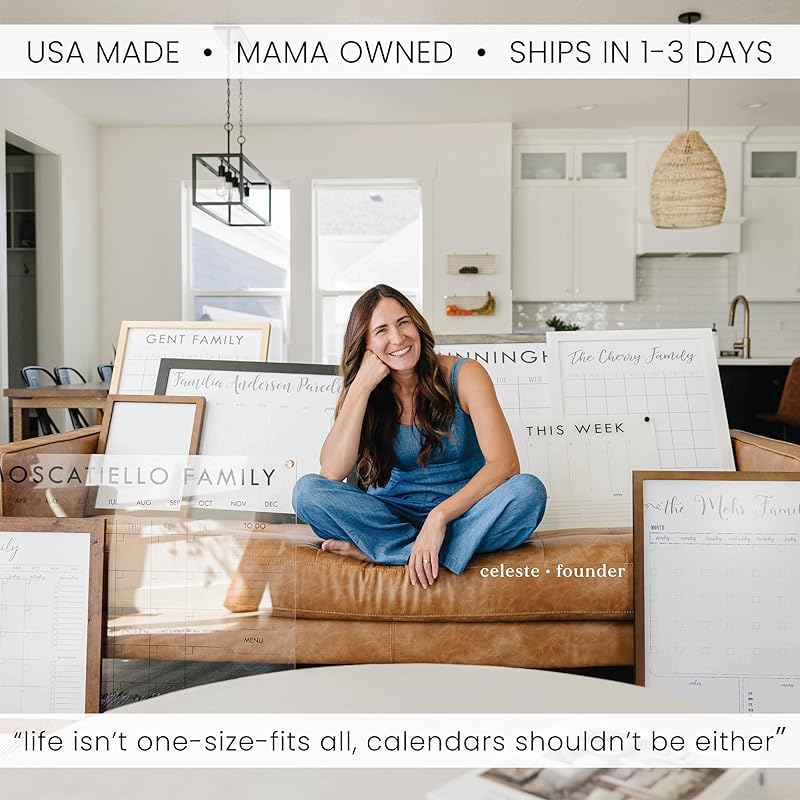 Personalized Clear Acrylic Calendar for Wall, Calendar Whiteboard for Wall, Dry Erase Wall Calendar, Wall Calendar Organizer System for Home (Block, White, 14"W x 11"H)