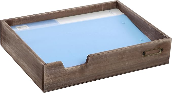 MyGift Set of 2 Vintage Distressed Finish Brown Wood Stackable Office Desktop Document Letter Paper Tray