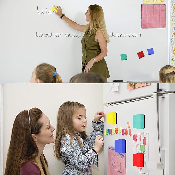 Mini Dry Erase Erasers, IHPUKIDI 48 Pack Magnetic Whiteboard Dry Erasers Chalkboard Cleaner Wiper for Kids and Classroom Teacher Supplies, Home and Office (2 x 2 Inch)