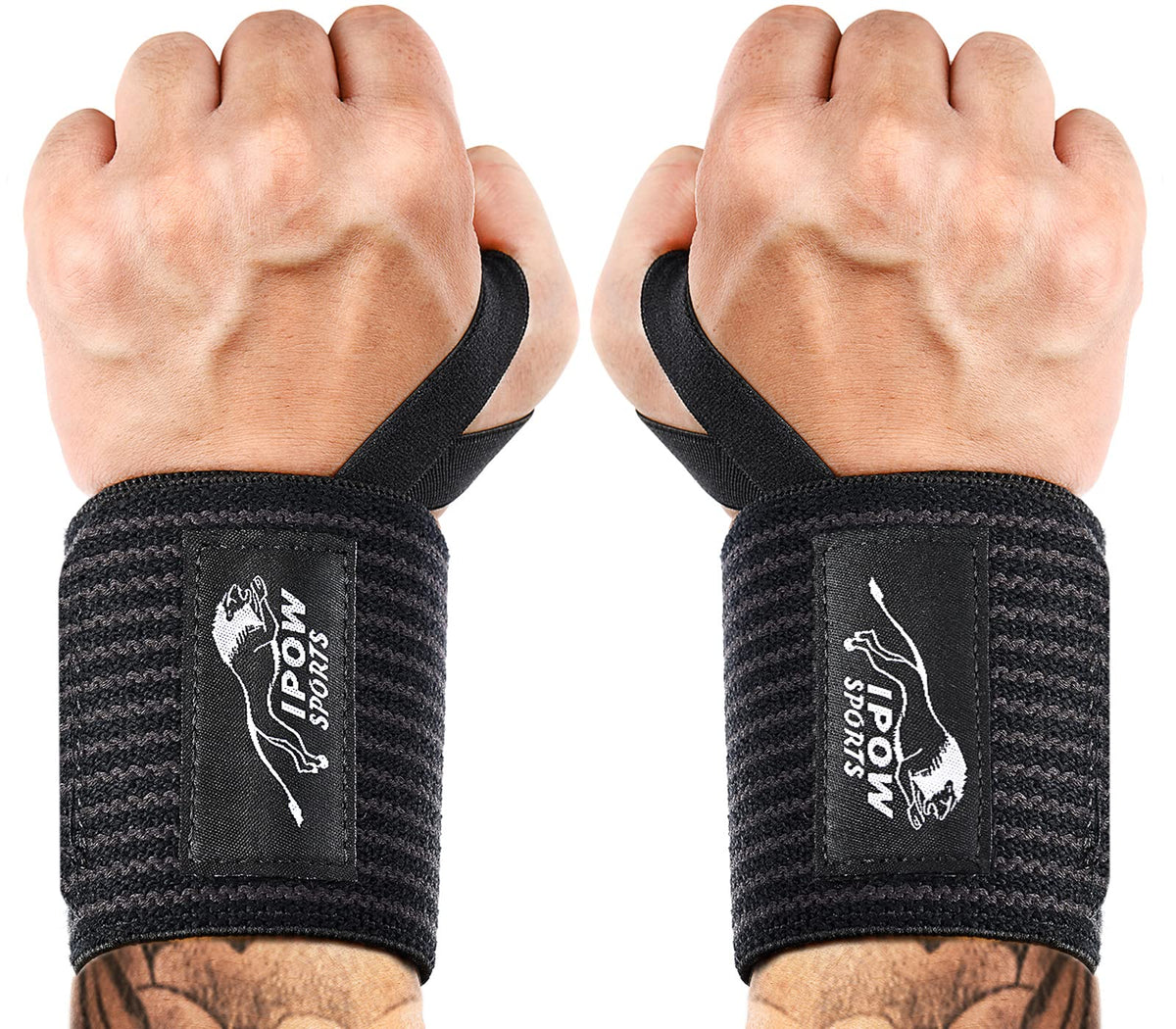 IPOW 18'' Professional Wrist Wraps for Weightlifting 2 Pack(IPF Approved), Heavy Duty Gym Wrist Straps for Working Out, Weight Lifting Wrist Brace for Men & Women, Wrist Support with Thumb Loop for