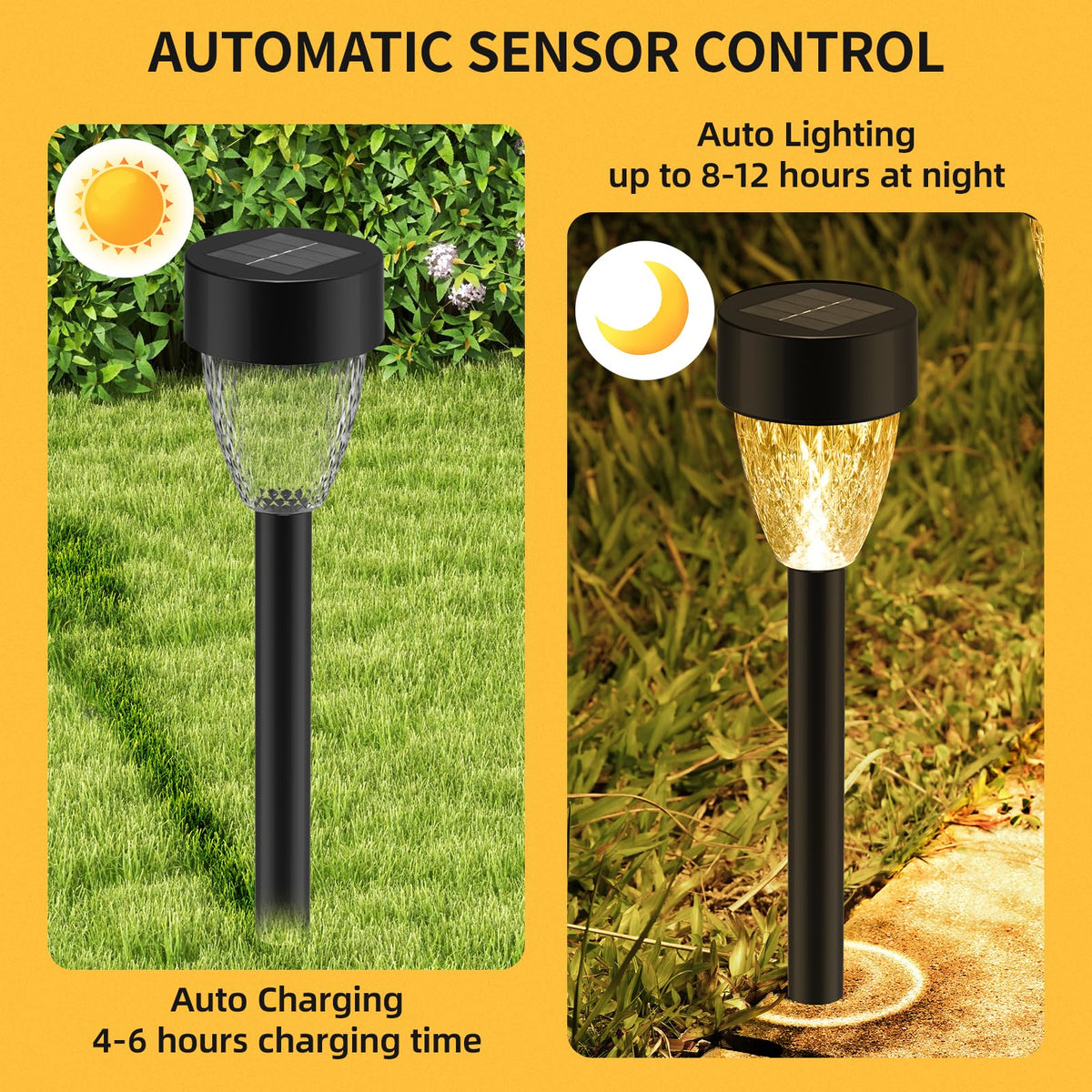 12 Pack Solar Garden Lights, Outdoor Waterproof Up to 12 Hrs Auto On/Off - Solar Pathway Lights for Yard, Patio, Lawn, Landscape and Pool Decor (3000K)