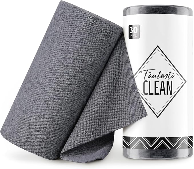 Fantasticlean Microfiber Cleaning Cloth Roll -30 Pack, Tear Away Microfiber Towels, 12" x 12", Reusable, Washable, Scratch Free, Ultra Absorbent for Car, Home Supplies (DimGray)