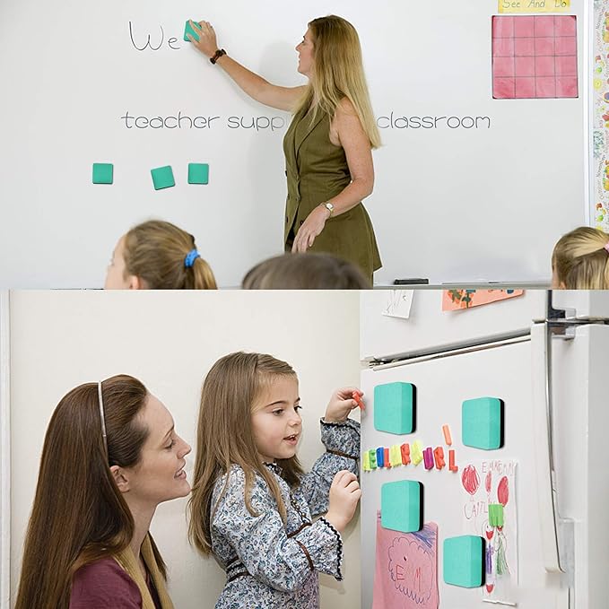Mini Dry Erase Erasers, IHPUKIDI 48 Pack Magnetic Whiteboard Dry Erasers Chalkboard Cleaner Wiper for Kids and Classroom Teacher Supplies, Home and Office (2 x 2 Inch) Green