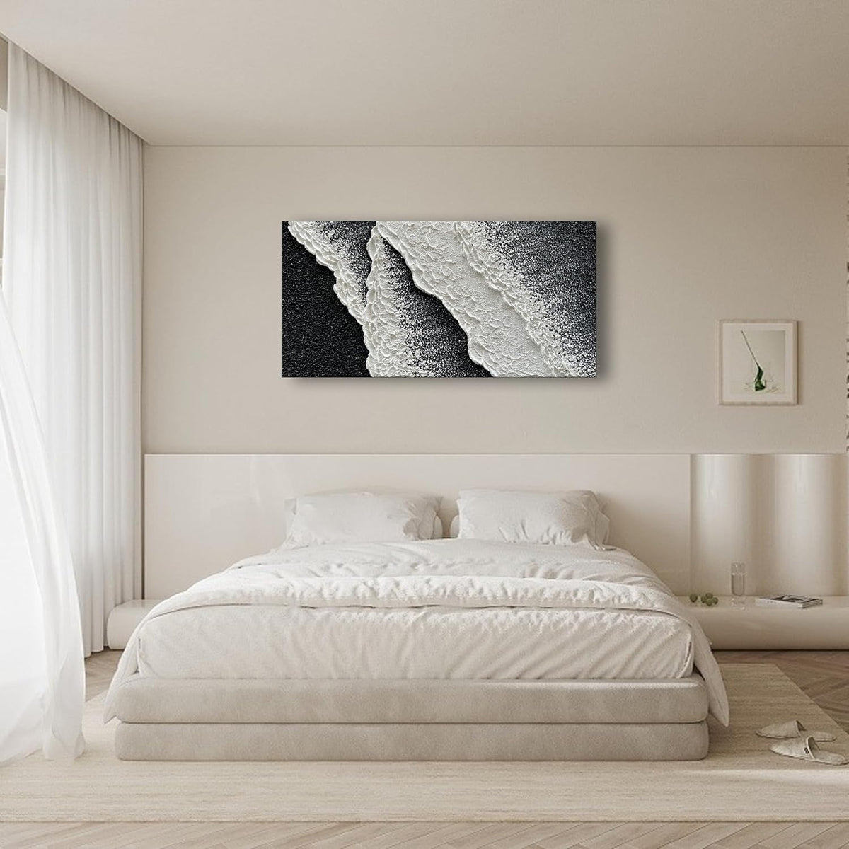 NANKAI Hand Painted black and white abstract canvas art oil painting waves landscape home wall decoration painting 24x48 inches