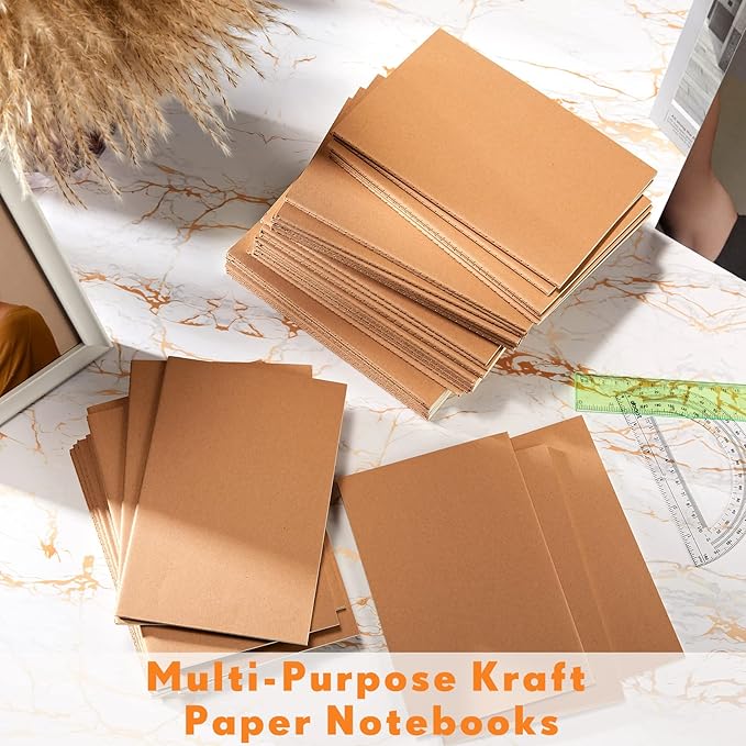 100 Pcs Kraft Notebook Journals 5.5 Inch x 8.3 Inch A5 Softcover Notebooks Bulk for Writing Sketch Office Notepad with 60 Pages 30 Sheets (Multicolor,Lined)(Brown,Unlined)