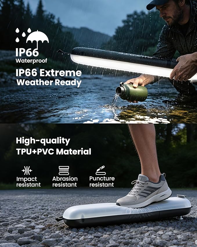 2 Pack 24" Inflatable Solar Camping Lantern,Magnetic LED Tube Light,IP66 Waterproof TPU Tent Light for Hurricane Emergency,Backpacking & Off-Grid Survival(Black)