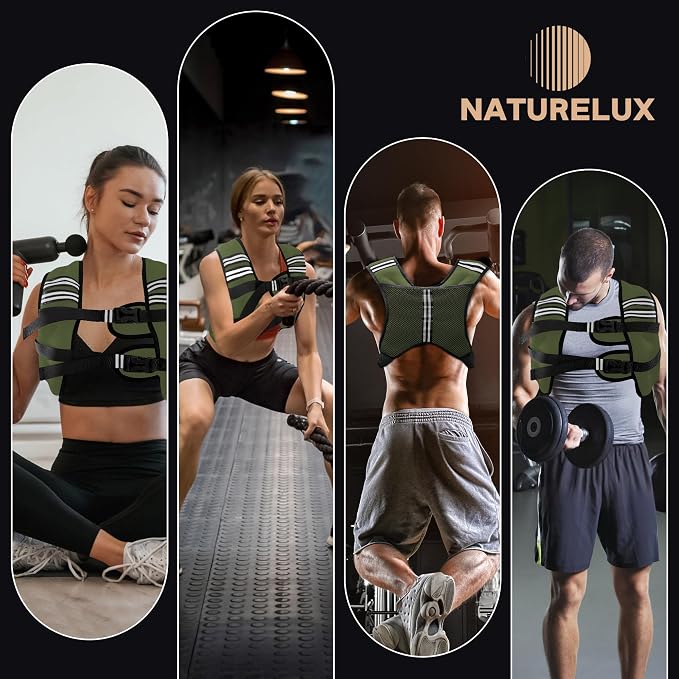 NATURELUX Weighted Vest Men or Women - 5/10/15/20/25/30lbs Weights with Reflective Stripe, Weighted Vest for Workout Equipment for Strength Training Running - Walking Weight Loss