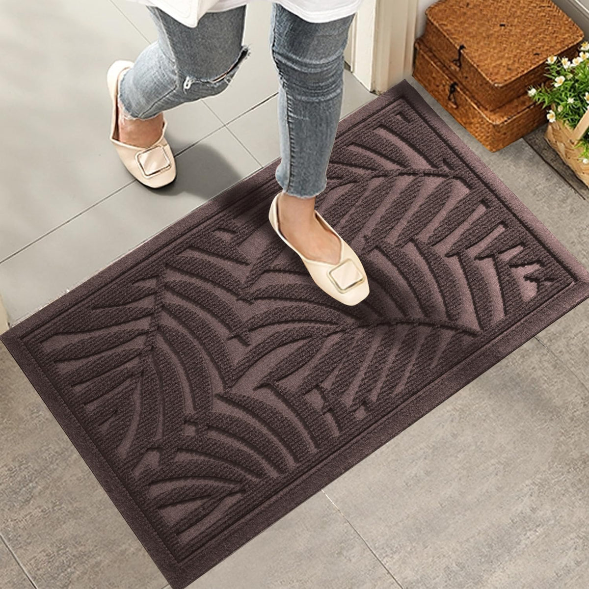 Front Door Mat, Absorbent Resist Dirt Welcome Door Mat Indoor Outdoor, Waterproof Doormat, Sturdy Non Slip Backing, Fade Resistant, Low Profile Entry Mat for Entryway, 36Ã24, Coffee