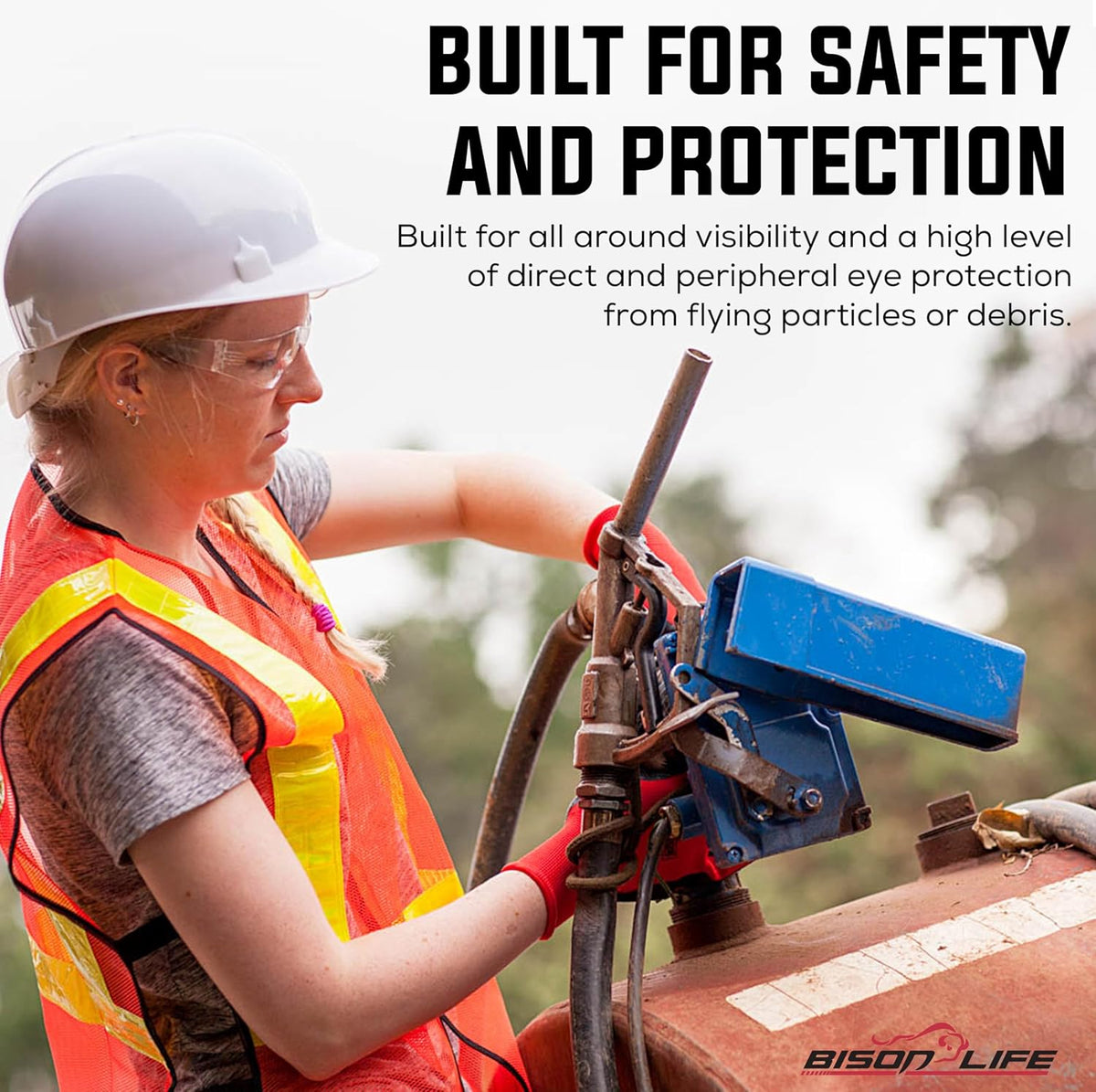 BISON LIFE Safety Glasses - Scratch Resistant Wrap Around Eyewear, Polycarbonate ANSI Z87.1 Impact Resistant Lens