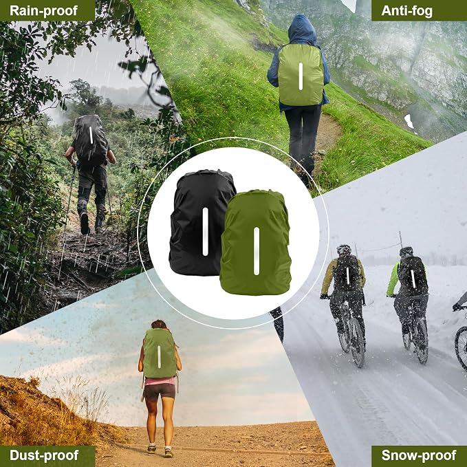 LAMA 2 Pack Waterproof Rain Cover for Backpack, Reflective Rucksack Rain Cover for Anti-Dust/Anti-Theft/Bicycling/Hiking/Camping/Traveling,L Size (for 45L-55L backpack), 1 Pcs Black + 1 Pcs Army Green