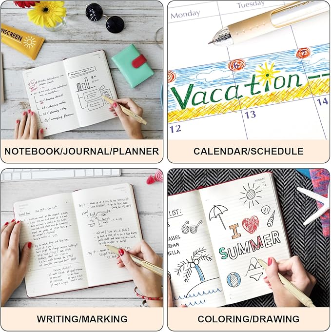 6 Count Pastel Gel Ink Pen Set,Cute Note Taking 0.5mm Fine Point Retractable 5 Count Black Ink Pens with 1 Count Highlighter for Writing, Journaling, School, Office (Off White)