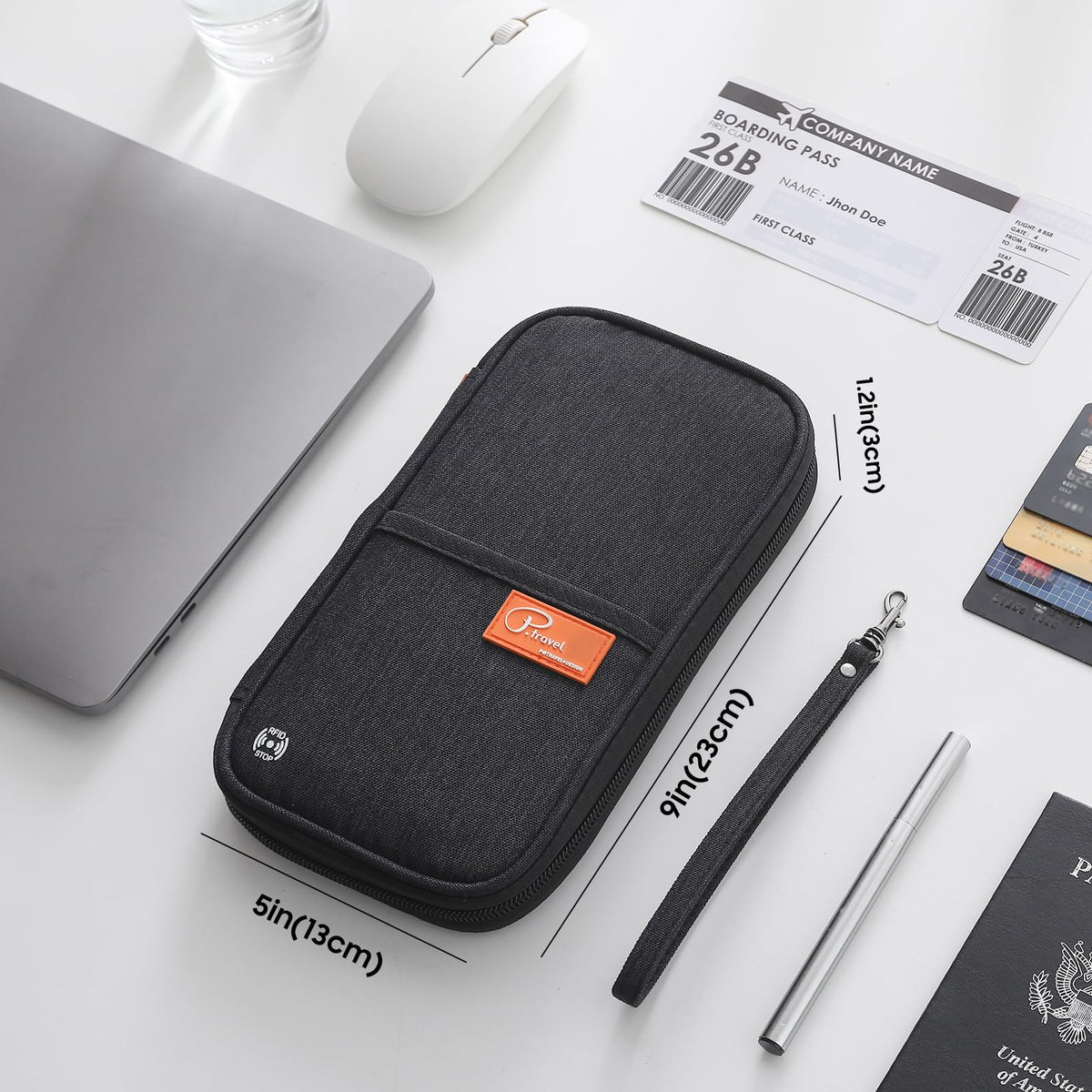 Travel Passport Wallet, RFID Family Passport Holder Large, Lightweight Passport Cover Case Waterproof Bag Document Organizer for Women & Men-Black