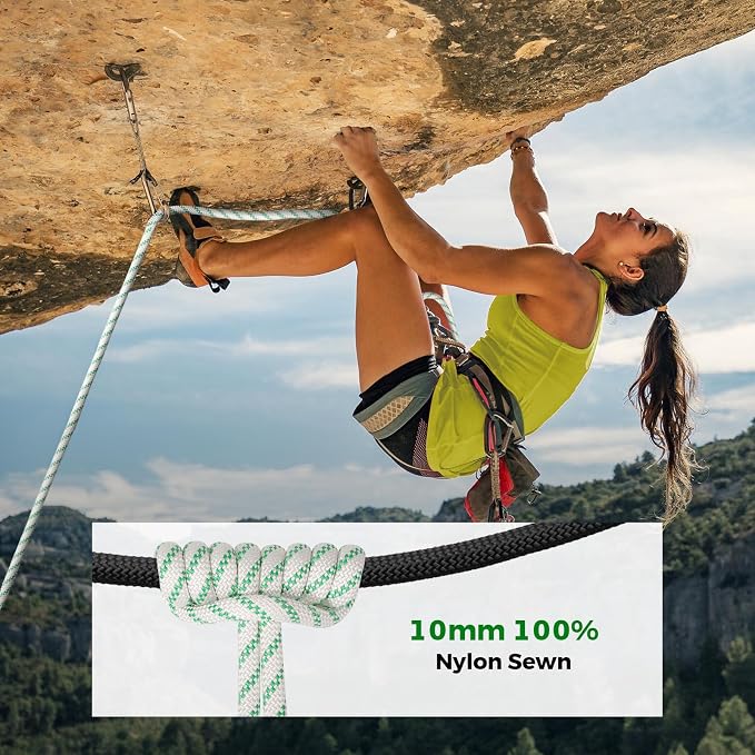 10mm Nylon Prusik Cord Pre-Sewn 24in Prusik Loop,22kN (4950lb) Sewn Eye-to-Eye Utility Cord for Arborist Tree Work, Rescue, Rappelling & Aerial Operations