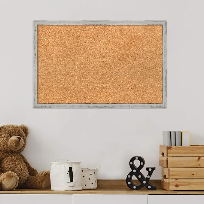 Amanti Art Natural Cork Board for Wall, 15x23 Vision Board with White Frame, Small Corkboard Office Decor for Home Organization, Cottage Corkboard Pinboard to Display Items for Home Organization in