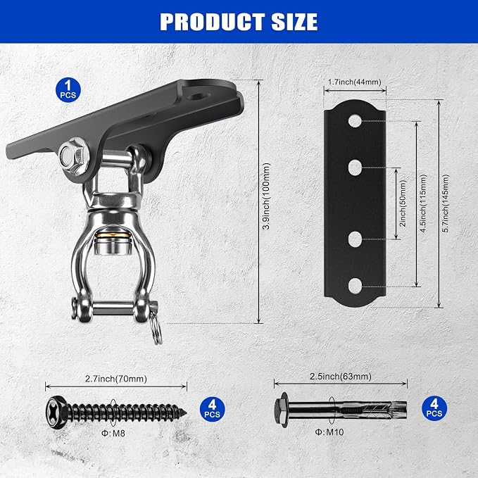 Dolibest Heavy Duty Swing Hanger with Bearing, Ceiling Mount Swing Hook,One-Piece Design Base, Swing Set Hardware for Punching Bag, Boxing, Hammock Chair, Yoga Swing, Porch Swing (360° +180° Rotation)