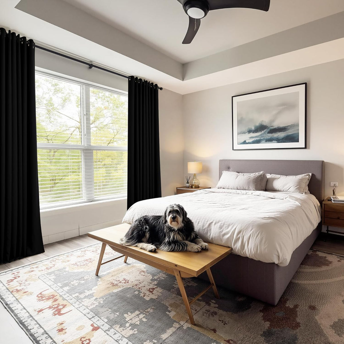 Pony DACNE Black Blackout Curtains for Bedroom 2 Panels Set - Light Reducing Solid Grommet Thermal Insulated Window Black Out Drapes for Living Room, 42 Wide by 60 inch Long