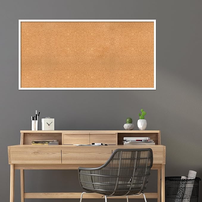 Amanti Art Natural Cork Board for Wall, 29x57 Vision Board with White Frame, Oversize Corkboard Office Decor for Home Organization, Modern Corkboard Pinboard to Display Items for Home Organization in