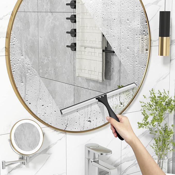 AmazerBath Squeegee for Shower Glass Door, Shower Squeegee for Glass Doors - All-Purpose Squeegee with Hook for Shower Doors, Windows, Mirrors, Tiles and Car Glass, 12 Inches