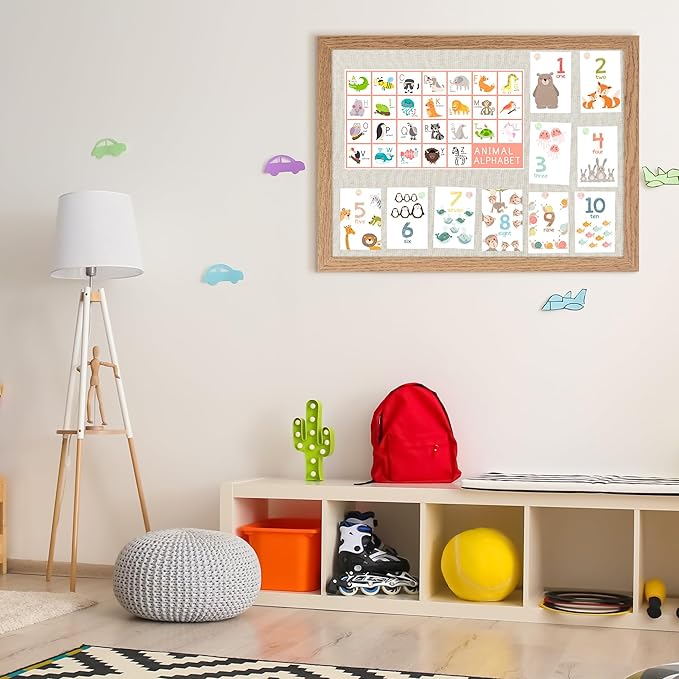 Cork Board Bulletin Board 18" x 24", 2-Pack Large Linen Corkboards with Frame for Walls, Cute Picture Display Pin Board Vision Board for Room School Office Bedroom 40 Pushpins Carbonized Black