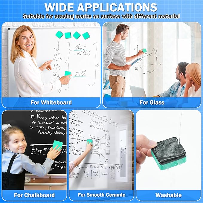 EAONE 48 Pack Dry Erase Eraser, Magnetic Whiteboard Cleaner Mini Chalkboard Cleansers for Classroom, School, Office, Home (Green, 1.97 x 1.97 Inch)