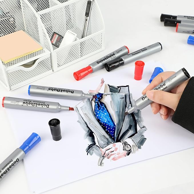 Dabo&Shobo Permanent Markers 24 Count, 3 Assorted Colors, Chisel Point Permanent Markers For Kids and Adult Coloring as Office, School Supplies