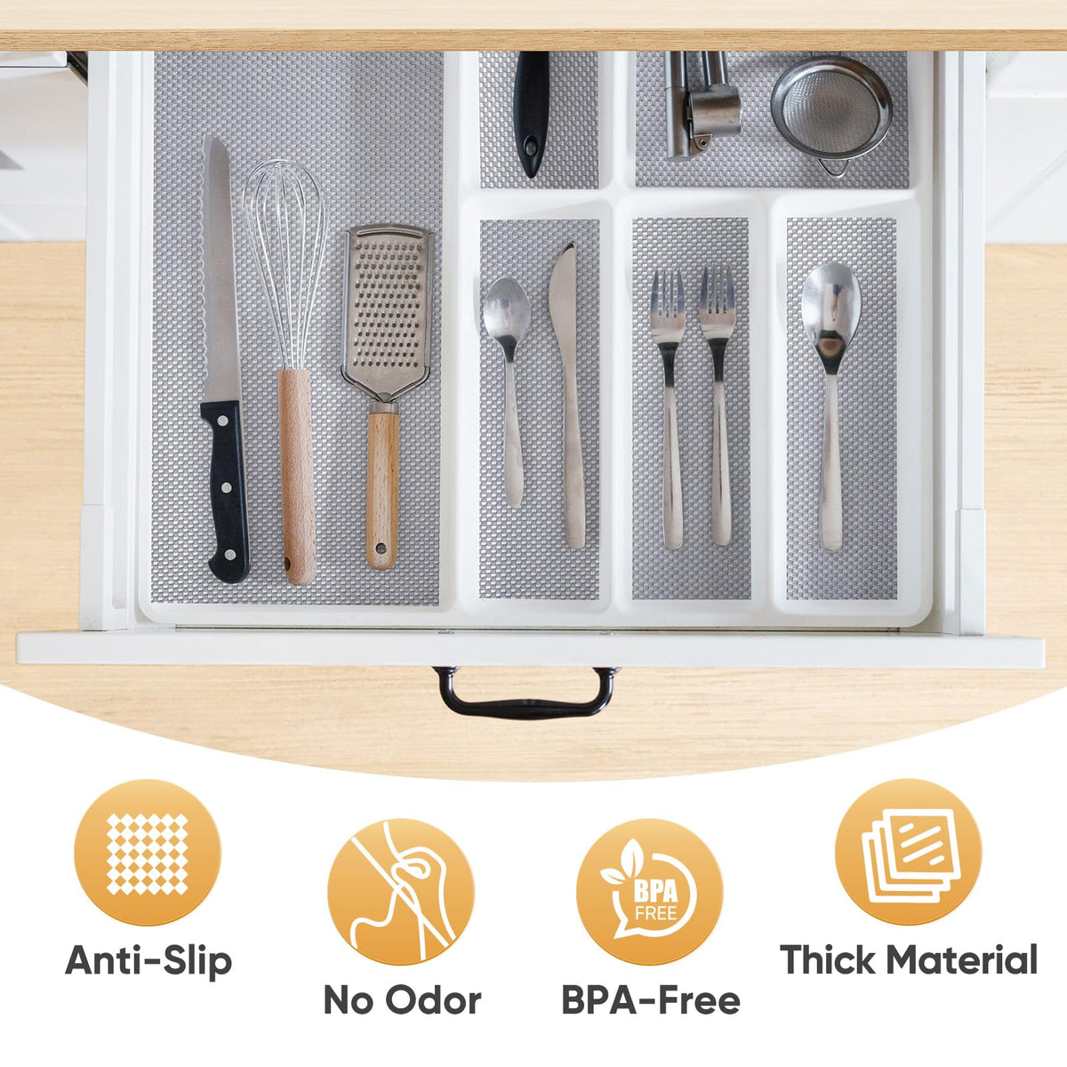 BALEINE Cabinet Liner, Drawer and Shelf Liner for Kitchen Cabinets Non-Adhesive, Non-Slip Protect Desks, Cupboard, Drawers, Shelves, Tableware (12 in x 20 Ft, Gray)