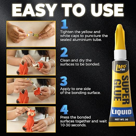 12×3g Mini Super Glue Clear Liquid, All Purpose Single Use Superglue Heavy Duty Strong for Plastic Ceramic Glass Metal Repair, Instant Cyanoacrylate Adhesive Bonding Wood Miniatures 3D Print