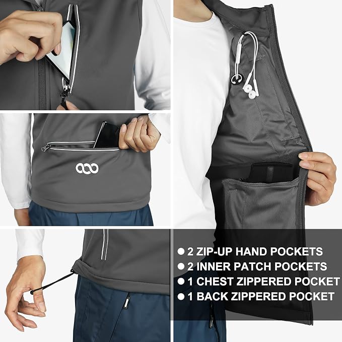 33,000ft Men's Windproof Lightweight Golf Vest Outerwear with Pockets, Softshell Sleeveless Jacket for Running Hiking Sports