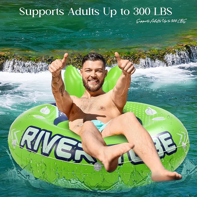 4 Pcs 53'' River Tubes for Floating Heavy Duty Inflatable River Floats for Adults Large Lake Tube Float with 2 Cup Holders & Comfortable Backrest Recreational Pool Water Rafts Holds 300lb