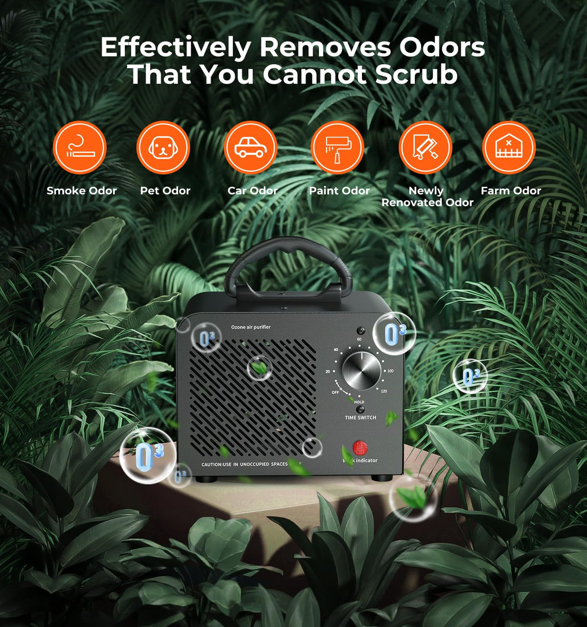 Ozone Generator 48,000mg, Commercial Ozone Machine Odor Removal, High Capacity O3 Ionizer Air Purifier Deodorizer, Portable Mini for Car, Home, Smoke, Pets, Industrial, for 4000 Square Feet -Black