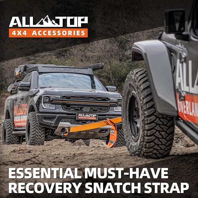 ALL-TOP Recovery Snatch Strap, 4in x 30ft - 46500Lbs, Extreme Duty 100% Nylon Kinetic Towing Recovery Strap with 22% Elongation & Reinforced Loops