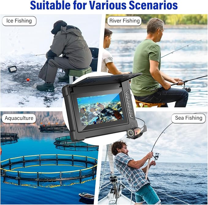 Underwater Fishing Camera, 7 inch HD IPS Monitor 1200TVL IP68 Wateproof Camera with 6 Pcs LED Lights + 6 Pcs IR Infrared Lights, 165°Wide Angle for Ice, Boat and Lake Fishing(100 FT/30 M)