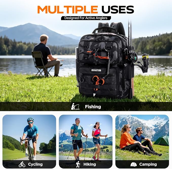 Fishing Backpack with Tackle Boxes and Rod Holders, Fishing Bag with Fishing Lure Kit Water-resistant Sling Tackle Bag Store Gear and Equipment, Bait Gifts for Men Woman Anglers-Camo Backpack