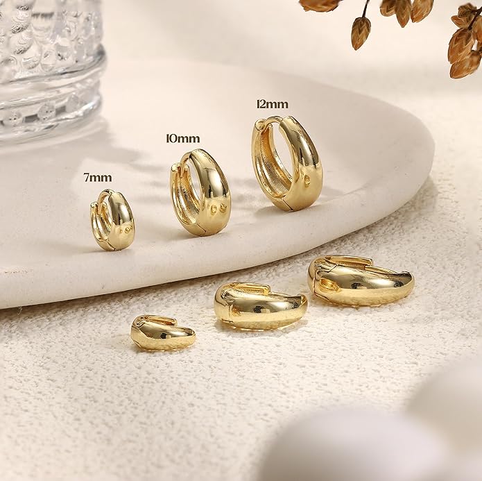 BESTEEL 3Pairs 14K Gold Plated Hoop Earrings Set for Women Chunky Earring Silver Plated Hypoallergenic Small Huggie Hoops Lightweight Tiny Thick Trendy Hoop Earrings Stacks for Multiple Piercing