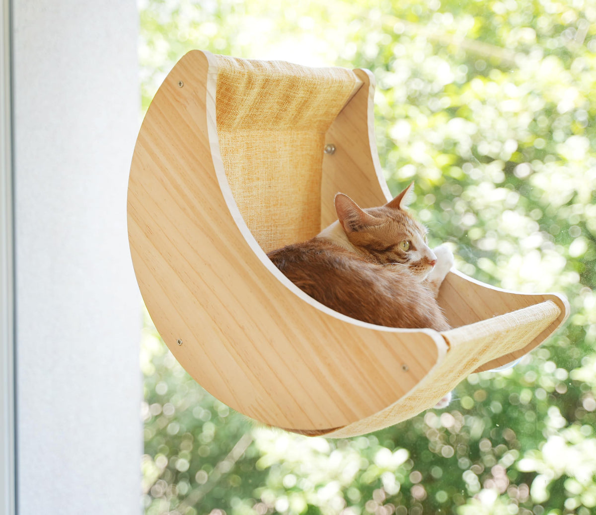 HAPYKITYS Window Cat Bed Moon Perches, Mounted with Strong Suction Cups Cat Window Seat for Sleep and Watch Birds