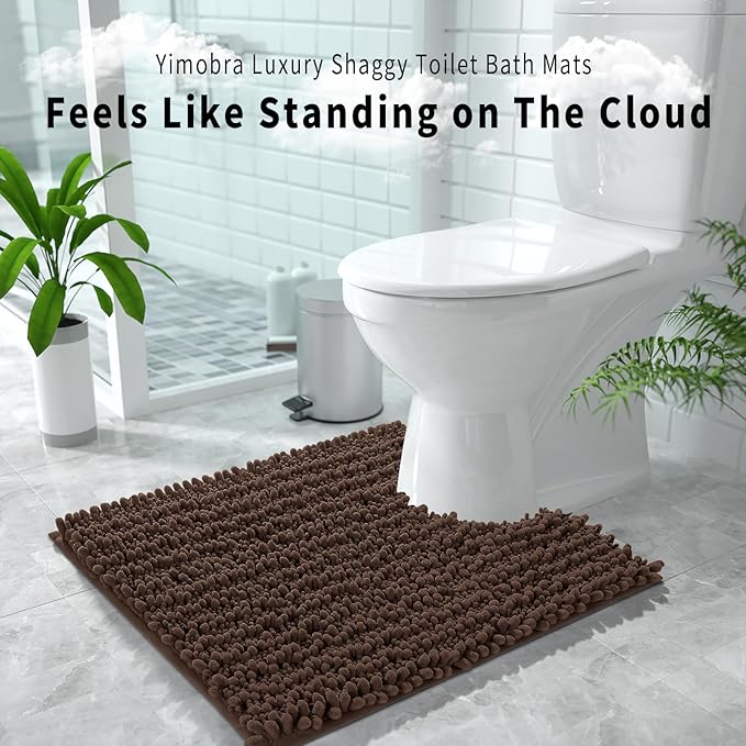 Yimobra Toilet Rug U Shaped Washable 24x20 Inch - Ultra Soft Absorbent Chenille Bath Rugs for Toilet, Quick Dry & Machine Washable, Non Slip Contour Bathroom Mat, Brown