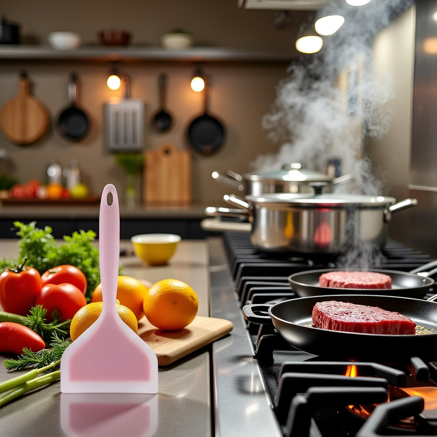 Pink Silicone Pancakes Spatula,Wide Pancakes Spatula for Eggs Fish Pizza and Steak Shovel Omelette Spatulas for Nonstick Cookware,Heat Resistant Kitchen Flipper Spatulas for Cooking Utensils