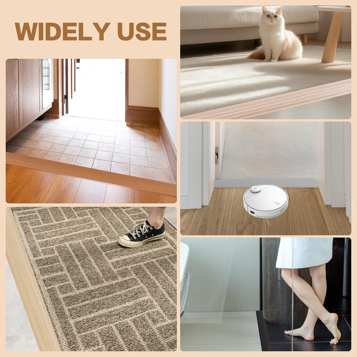 Floor Transition Strip Vinyl Door Threshold Ramp Self Adhesive Carpet Edging Strip Doorway Edge Trim, Overlap Edge Reducer for Laminate Carpet, Floor, Tile (Orange Oak, 2/5" to 3/5", 10Ft)