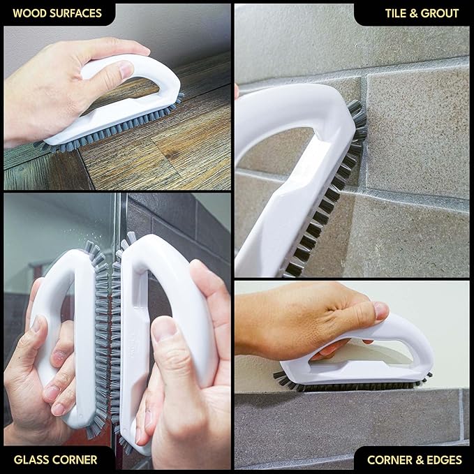 Grout Cleaning Brush Set (4 Pcs) Heavy Duty Hand Grout Scrub Brush & Detail Cleaning Brush Set for Baseboards,Floor, Corners, Shower, Bath Tub & Tiles