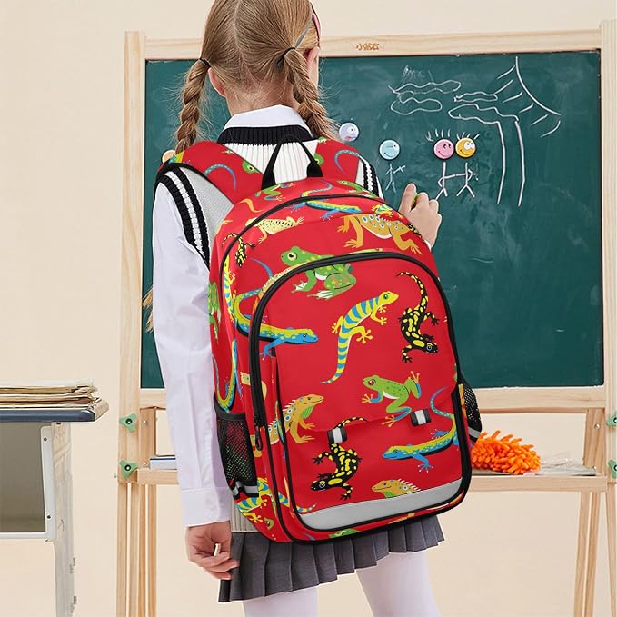 Fisyme Lizard Frog Red School Backpack Laptop Backpack Bags Bookbag Travel Casual Computer Notebooks Daypack
