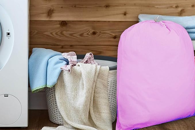Urban Villa Laundry Bag Canvas|Dirty Clothes Travel Laundry Bag|Machine Washable|Reusable College Hostel Hamper Liner Bag Garments Delicates Drawstring Closure 4 Pack Pink Color|Size 28X36 Inches