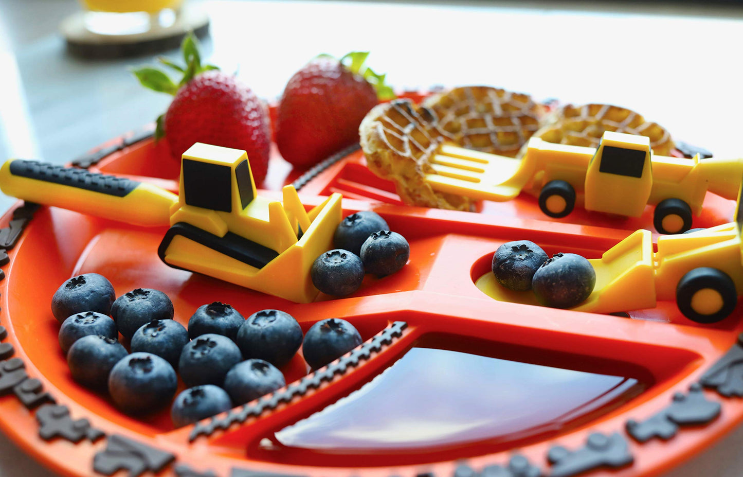 Constructive Eating Plate and Utensils Set - USA-Made Toddler Dinnerware with Divided Plates (Construction)