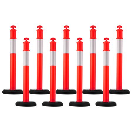9 Pack Traffic Delineator Posts, 48 inches Traffic Safety Cones with Fillable Base and Reflective Strips, Heavy Duty Delineator Posts for Construction Site, Parking Lot, Crowd Control, Red