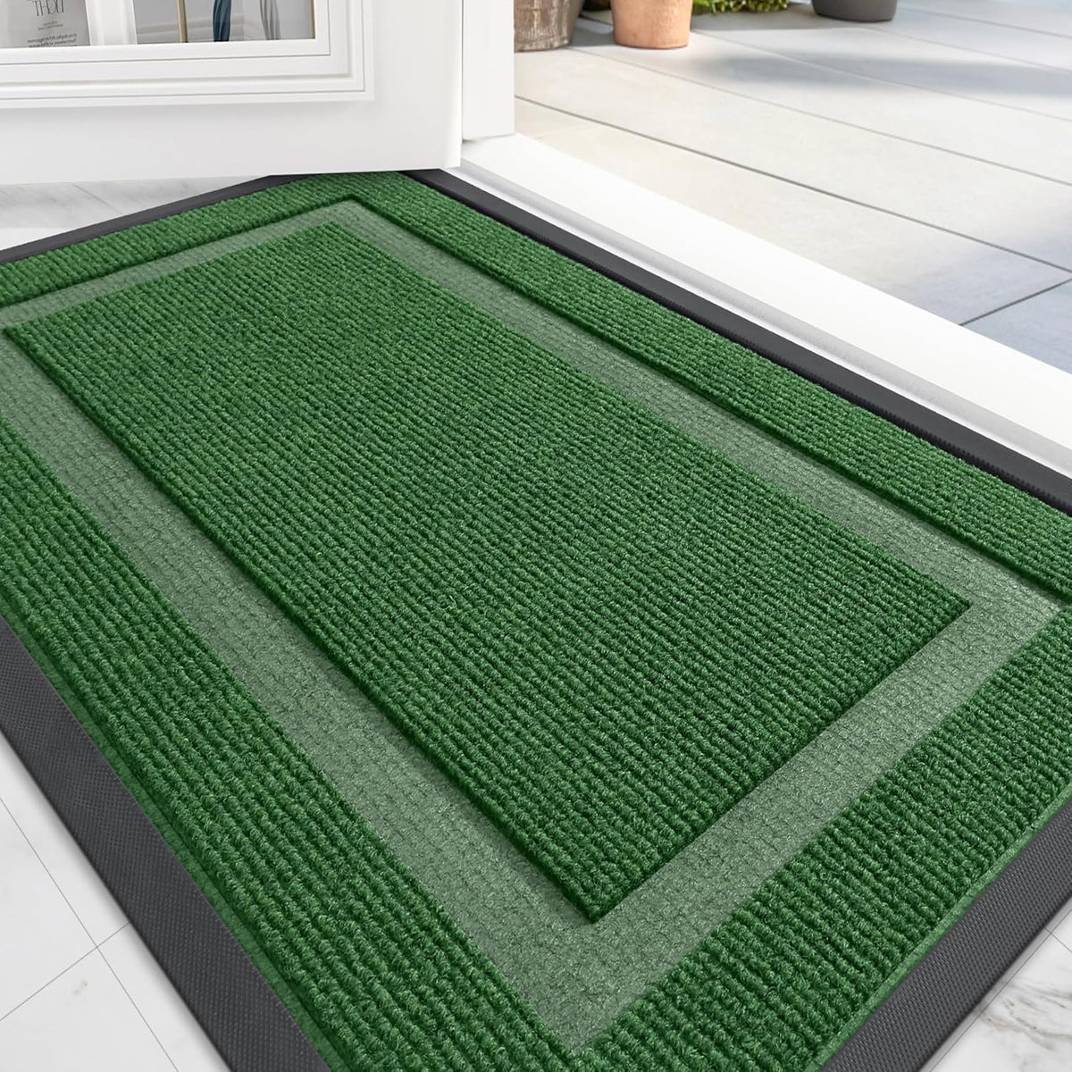 OLANLY Front Door Mat Indoor Outdoor Entrance, Waterproof All-Season, All-Weather Doormat, Sturdy Natural Rubber, Fade Resistant, Low Profile, Easy Clean Patio Porch Entryway Mat, 36x24, Green