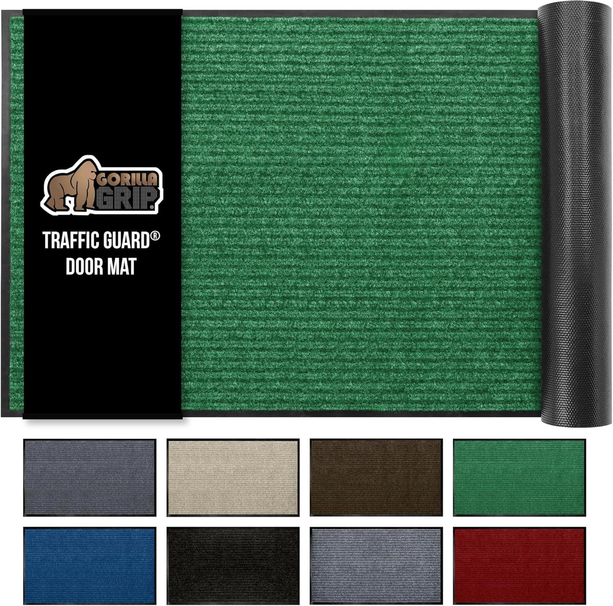 GORILLA GRIP Traffic Guard Door Mat, Heavy Duty Welcome Mats, Commercial Office Space Doormat, Waterproof, Fade Resistant, Strong Rubber Backing, Low Profile, Shoe and Boot Scraper, 29x17, Green