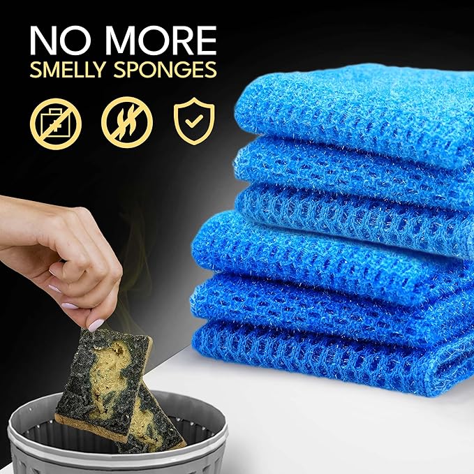 Dish Scrubbers for Cleaning Dishes - Replace Sponges for Dishes - Non Scratch Scrubbing Cloth for Washing Dishes - Best Alternative Dishwashing Scrub Pad - Household Kitchen Sponge Scrubbies Supplies