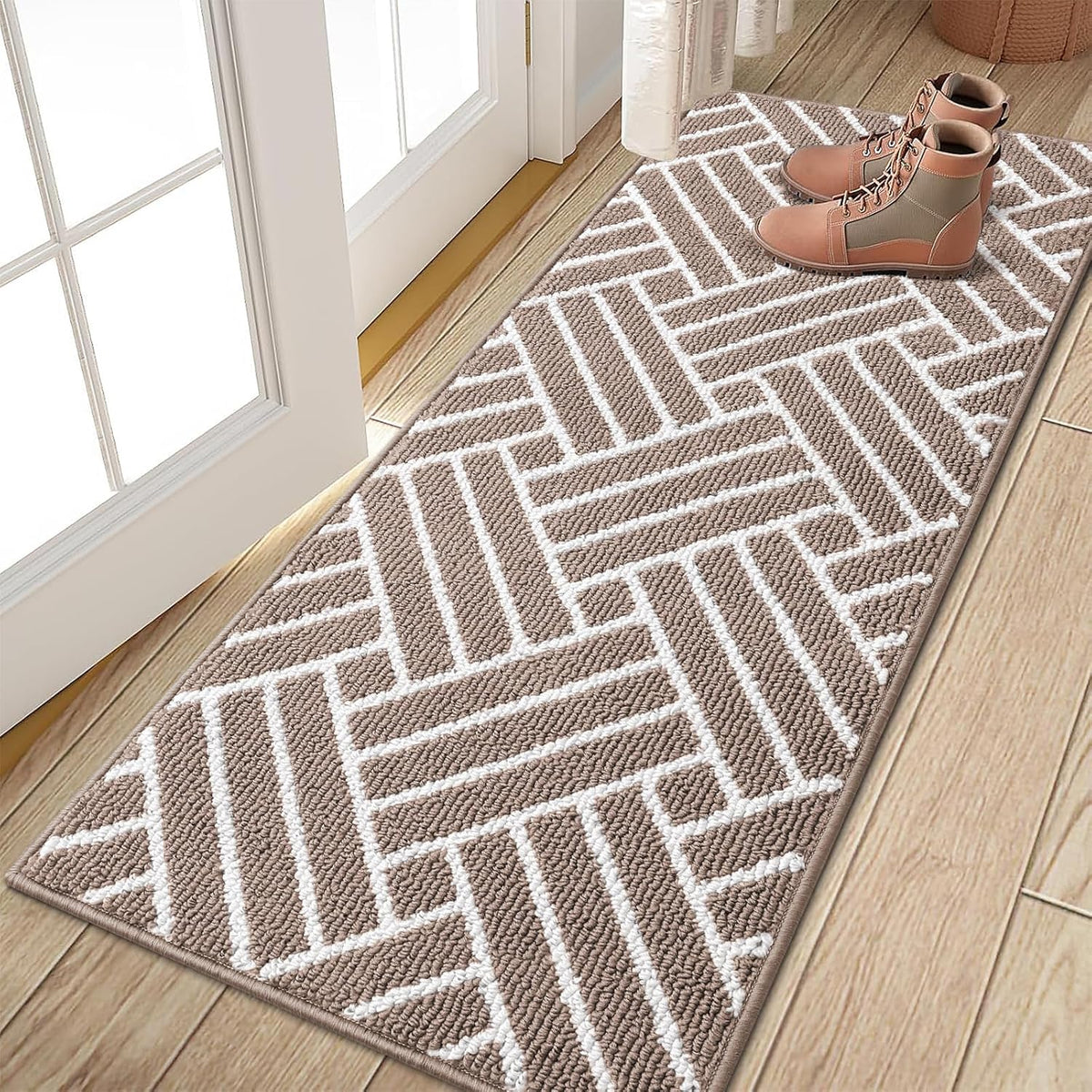 OLANLY Runner Indoor Door Mat, 47x23 Inch, Dirt Resistant and Absorbent, Non-Slip Rubber Backing Floor Mats, Easy Clean Low-Profile Doormat for Entryway, Front Door, and Inside Entrance, Brown