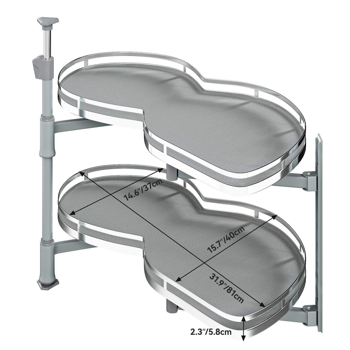 YITAHOME Blind Corner Cabinet Pull Out Organizer, Right Swing Soft-Close Swing-Out Cabinet Organizer with Adjustable Height, 2-Tier 32" Corner Cabinet Lazy Susan for Corner Cabinet Blind Shelf, Gray
