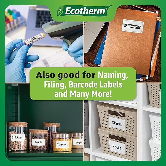 1.5" x 1" Thermal Labels | 4 Rolls | 5300 Labels | fits Zebra, Godex, Arkscan, iDPRT, Offnova Thermal Label Printers and More | Blank White Adhesive Stickers by Ecotherm